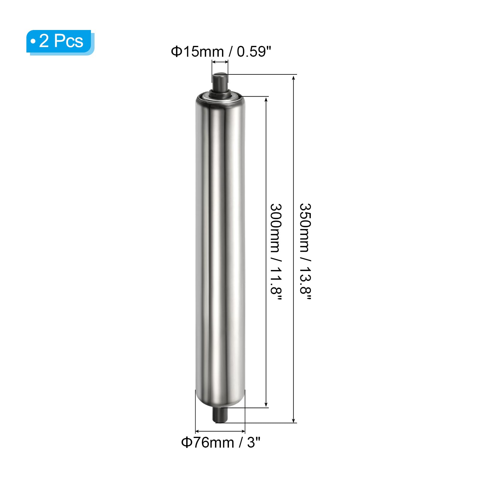 PATIKIL Trasportatore Rulli 3" Diametro 14" Lunghezza 2pz Inox Acciaio Trasmissione Sostituzione Parte Zincato Fine Argento