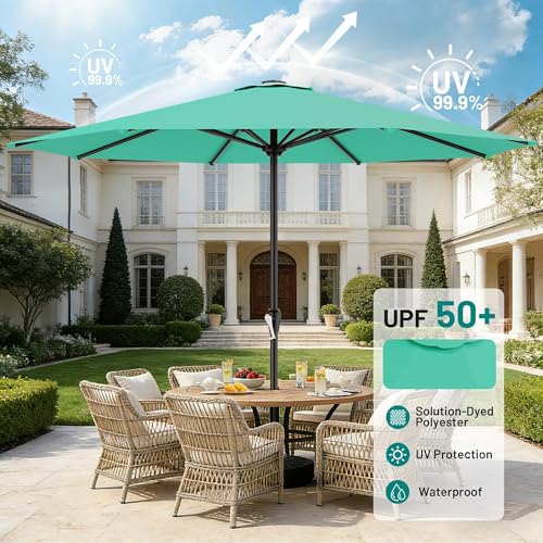 Image of AreShark 12 FT Patio Umbrella for Outdoor, Outdoor Table Umbrella with Crank, Outdoor Patio Umbrellas with 8 Sturdy Ribs, Patio Umbrellas for Market, Garden, Pool (Aqua Sky)