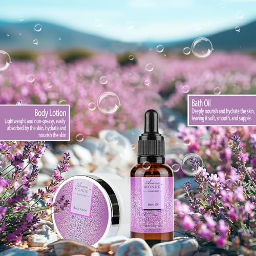 Bath-Spa-Basket-Gift-Set-Bath-Body-Gift-Set-for-Women-Lavender-Scent-Includes-Body-Lotion-Shower-Gel-Bath-Salts-Bubble-Bath-Bath-Fizzers-Bath-Oil-Birthday-Bath-Set-Gift-Idea