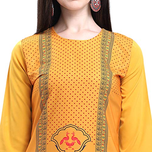 Image of 1 Stop Fashion Women's Yellow Coloured Digital Print Crepe Knee Long W Style Kurtas /Kurti