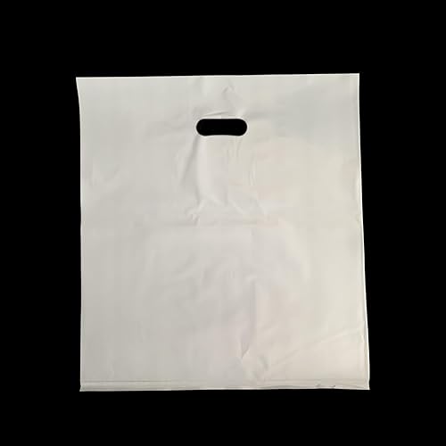 Miniatura 5 de Krodtige Paquete de 100 bolsas de plástico blanco grandes de 16 x 18 x 2 mil de grosor con asas troqueladas, bolsa de plástico brillante perfecta