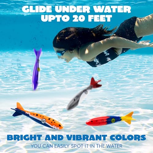JOYIN 8 Stück Torpedo, Hai, Tauchspielzeug für Kinder, Wasserspielzeuge Außen, buntes Schwimmspielzeug, sinkendes Werfen, Torpedo für Kinder, Geschenk, Sommer, Schwimmen, Tauchen, Training