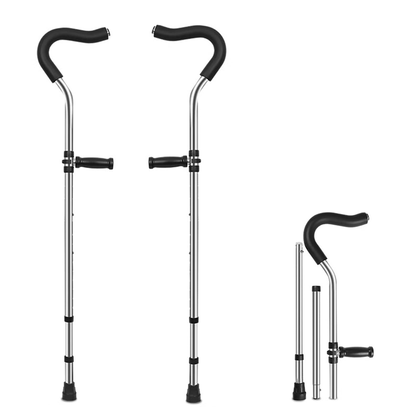 Stampella Ortopedica Regolabile Sottoascellari, 1 Coppia, Bastoni da Passeggio per Adulti con Tecnologia a Molla, Altezza Regolabile