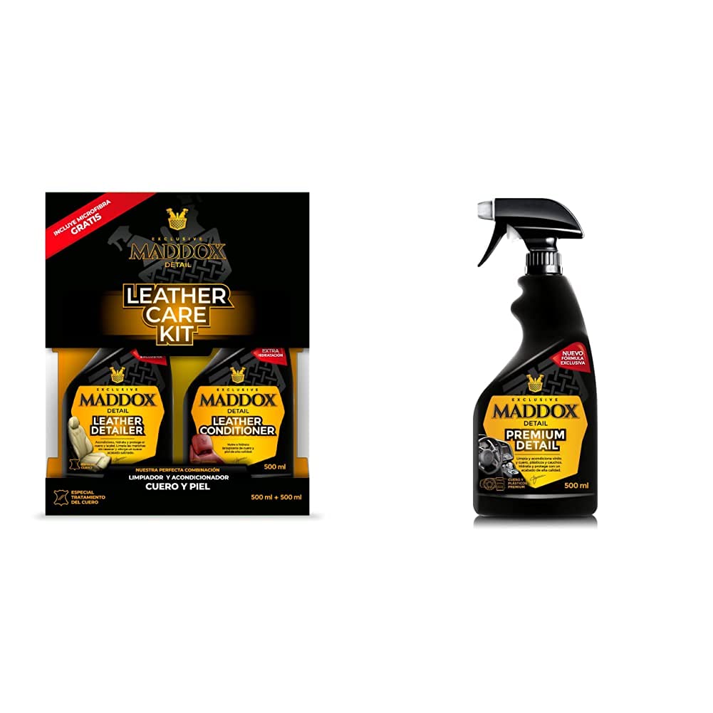 Maddox Detail 30401 Leather Care Klimpiador Y Acondicionador De Cuero Y Piel Incluye Microfigratis, Multicolor, Única + 30102 Premium Detail Limpiador De Salpicaderos Con Abrillantador