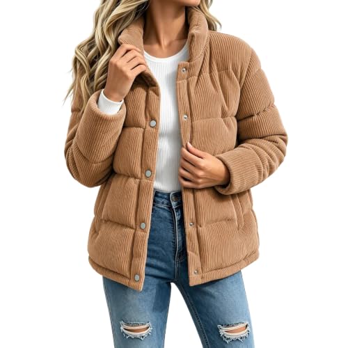 fartey Corduroy Jacket Women Quilted Puffer Coat Button Down Padded Warm - image 2