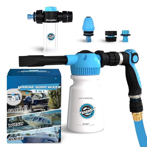 WAVESRX Boat & PWC Soap & Engine Flush Mixer Bundle Wash Spray for Pressure Washer Accessories Garden Hose & Jetski Cleaning Kits | Dual-Use Foamer Spray Gun | Jet Ski & Boat Cleaning Supplies