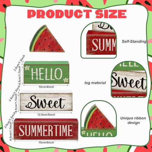 Image of Moucuny 4 Pcs Summer Wooden Table Decor Watermelon Tiered Tray Decor Farmhouse Table Decoration Hello Sweet Watermelon Book Block Summer Decoration for Home Office Kitchen Mantel Shelf