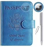 Airtag Passport Holder Cover Wallet RFID Blocking Leather Case Travel Essentials Luggage Accessories Travel Must Have(118#Blue)