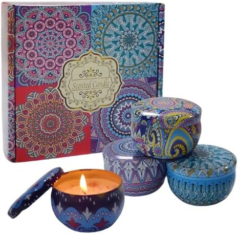 ELEGANTZ Scented Candles Gift Set – 4 Assorted Travel Tin Candles...