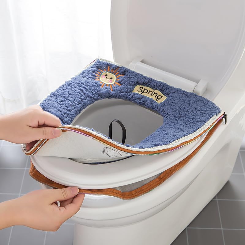 Miniatura 9 de 2 cojines universales impermeables para asiento de inodoro con lazo para colgar, suaves y cálidos, lavables