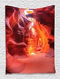 Ambesonne Americana Tapestry, Sunbeam Piercing Through Sandstone at High Noon in Antelope Canyon Picture, Wall Hanging for Bedroom Living Room Dorm Decor, 40' X 60', Orange Coral Red
