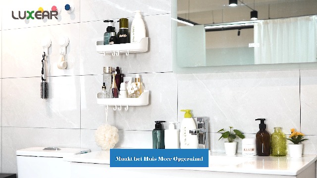 TAILI Zuigdouche Caddy, wandmontage bad organizer plank voor shampoo, body wash, kunststof doucherek, boorvrij verwijderbaar