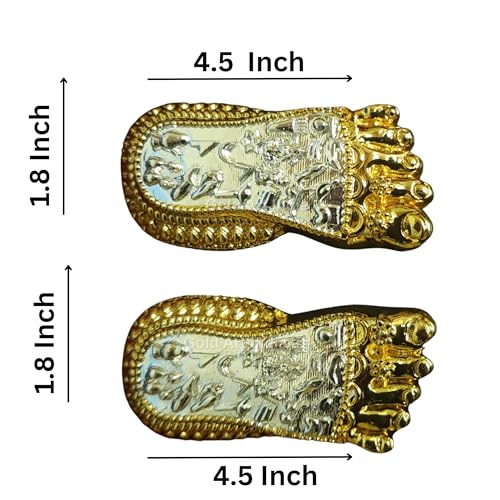 Image of Gold Art India Shri Laxmi Charan Paduka Gold & Silver Plated | Bhagyam Lakshmi Charan Idol | Maa Lakshmi Blessings Feet for Office Home Temple | Ideal for Laxmi Puja Housewarming Gifts (4.5 Inch)