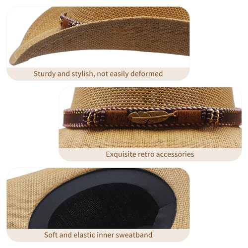 Image of SAJUZEN Men & Women's Straw Cowboy Hat with Wide Brim