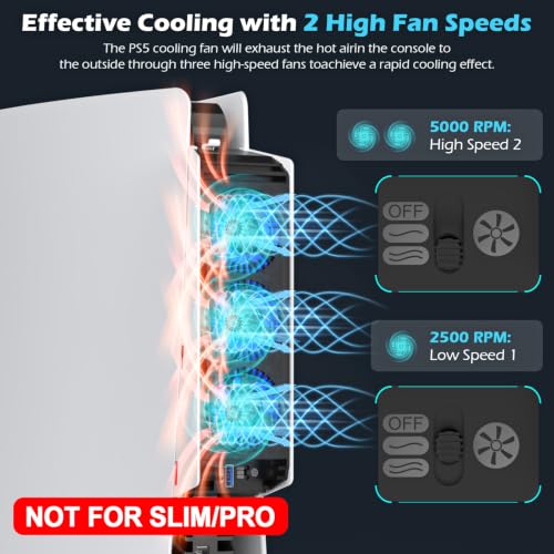 Image of for PS5 Cooling Fan with Led Light,Quiet Efficient Cooling Accessories for PS5 HUIJUTCHEN Upgraded Cooler Fan for PlayStation 5 Disc /Digital with USB 3.0 Port,2 Level Speed (Not for PS5 Slim /Pro)