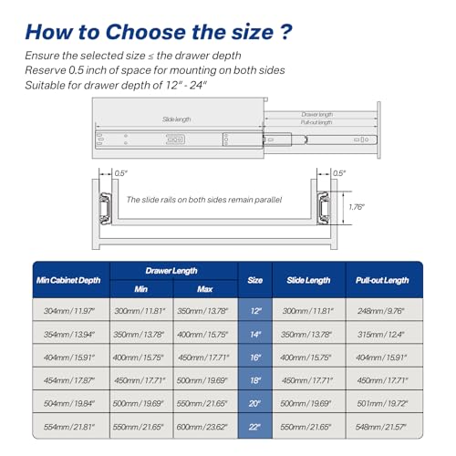 Ubisin 4 Pairs Soft Close Drawer Slides 22 Inch Full Extension Dresser Rails Heavy Duty Ball Bearing Kitchen Cabinet Drawer Glides Side Mount Tool Box Trash Can Runners 100 LB Capacity - Image 3
