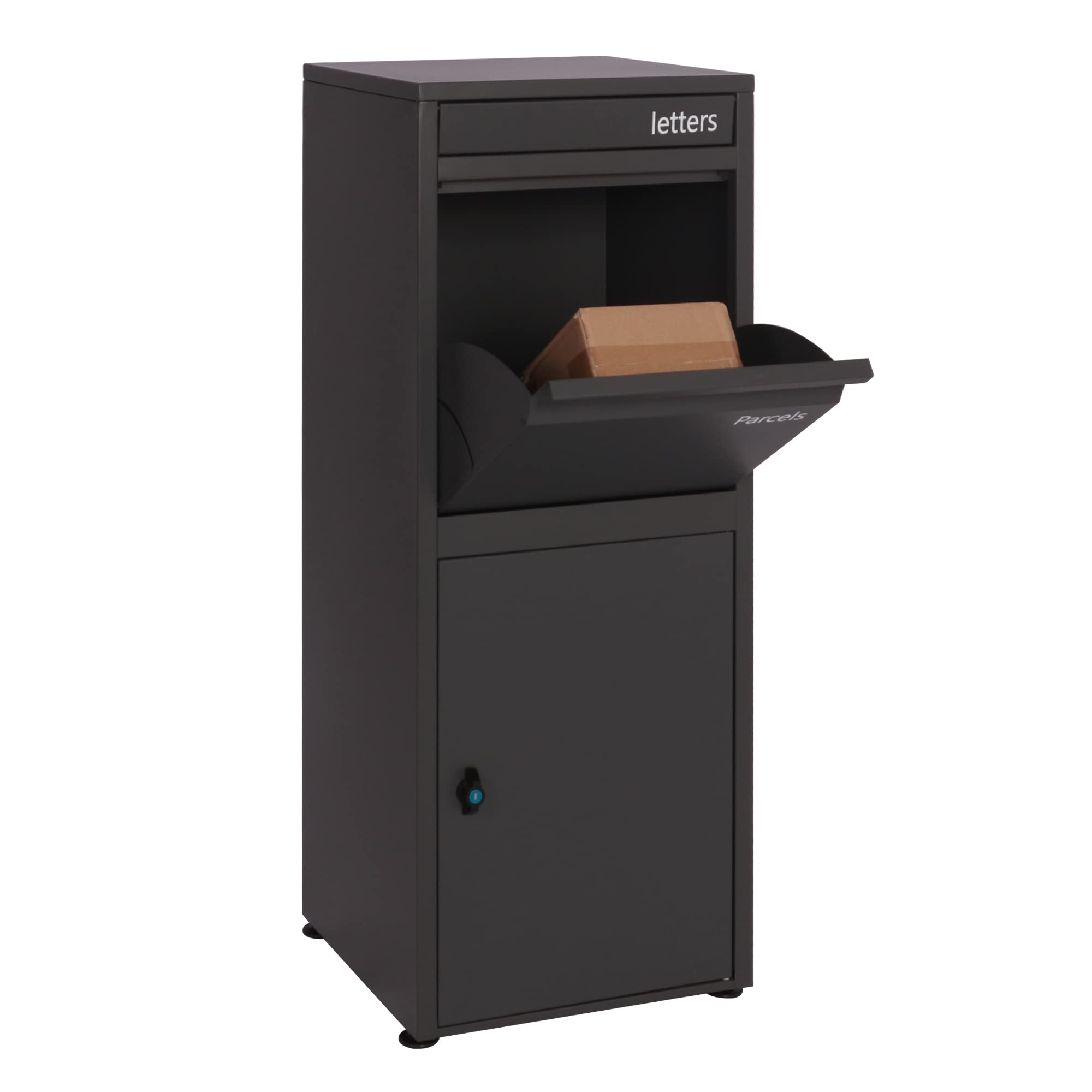 Premium Complete Steel Delivery Parcel & Letter Drop off Outdoor Large Secure Mail Package Parcel Lockable PostBox Waterproof Anti Theft Design,Fixings, Heavier 20kg 41cm X 38cm X 102cm, (Black)