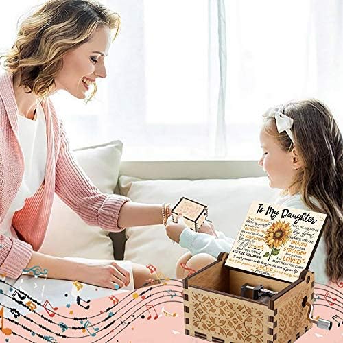 caicainiu To My Daughter Wood Music Box,Laser Engraved Vintage Wooden Sunshine Musical Box Gifts for Birthday Christmas New year (Mom To Daughter)