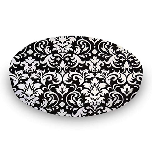 SheetWorld Baby Fitted Round Crib Sheet, 100% Cotton Woven Sheet, Unisex Boy Girl, 42 x 42 inches, White Damask, Made in USA