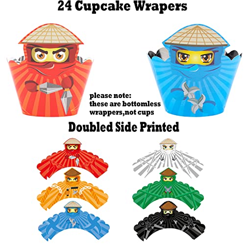 48 Pcs Ninja Party Cupcake Toppers And Wrappers, Ninja Themed Birthday Party Supplies Favors Cupcake Decorations #TOP2