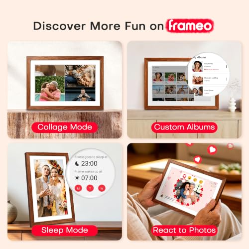 Image of Frameo 10.1'' WiFi Digital Picture Frame, Electronic Photo Frame Slideshow | 32GB, 1280x800 IPS HD Touch Screen, Send Photos & Videos from Phone to Frame, Wall-Mountable, Gifts for Mom, Women, Wedding