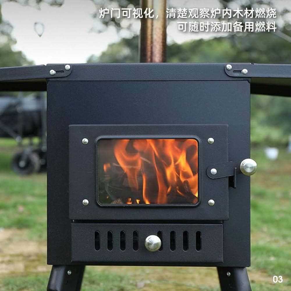 折りたたみ薪ストーブ Amazon | 薪ストーブ折りたたみキャンプ耐熱ガラス・煙突・スパーク