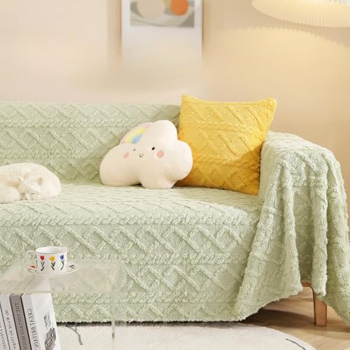 Ladfrolマルチカバー 長方形 大判 ソファーカバー 1人掛け 2人掛け 北欧風 ソファカバー おしゃれ 犬猫対策 ほこり キズ防止 汚れ防止 爪とぎ防止 ブランケット 両面使える 厚手 無地 (シングルソファー タオル 幅180 長さ130,グリーン