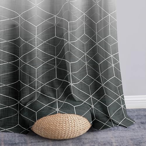 Image of Story@Home Door Curtains 7 Feet Long Set of 2 | Geometric Printed | Semi Transparent Curtain | Net Curtains | Sheer Curtain for Living Room | (118 X 215 Cm, Black & Grey) | Perfect for Home Decor