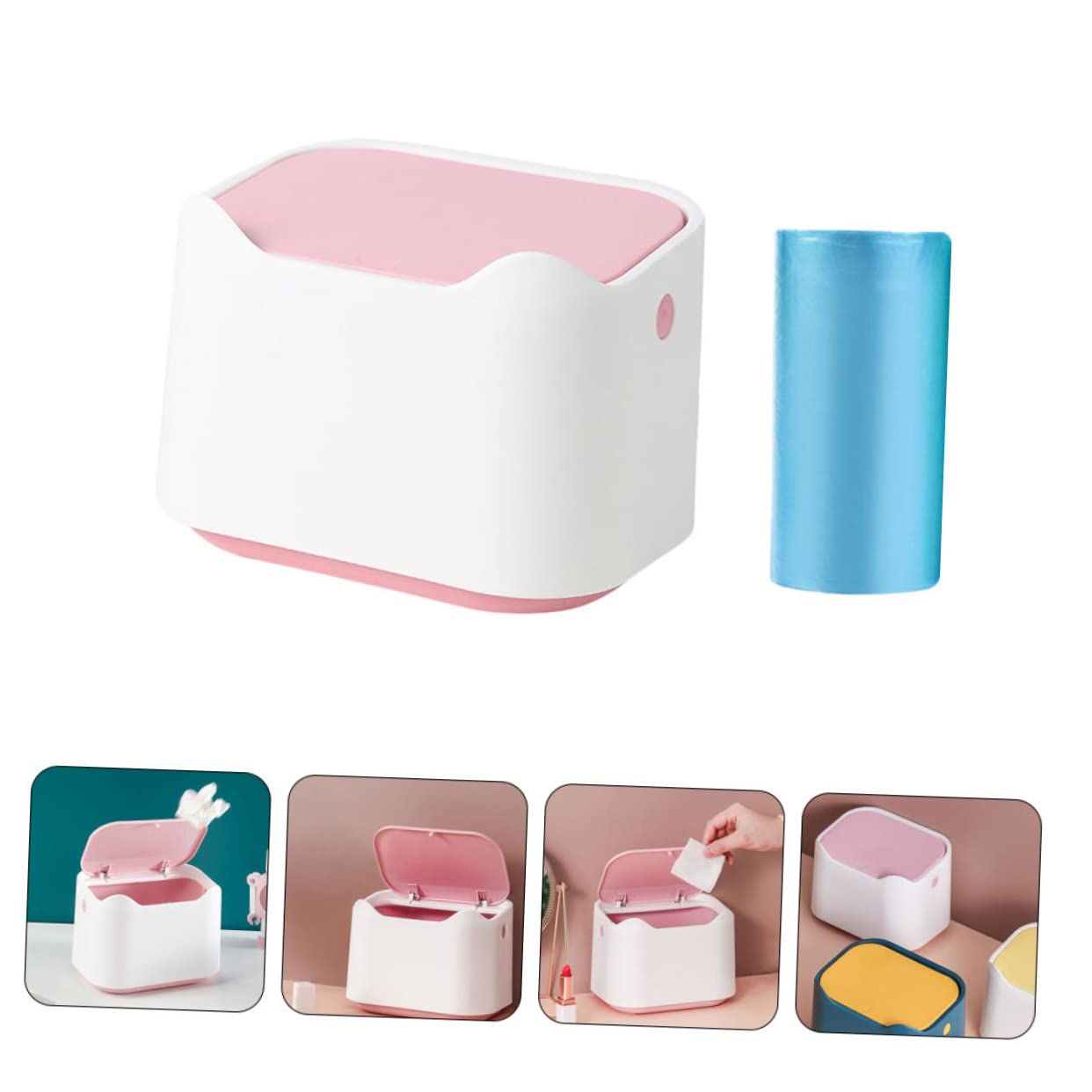 Desk Garbage Can Stylish Desktop Trash Bin Plastic Container Compact for Spaces Flat Bottom Stability