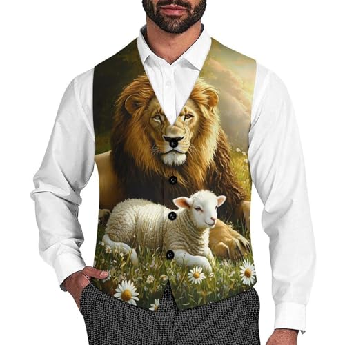 Liones And Sheep Mens Slim Fit Suit Vest Dress Waistcoat Casual Business Vest