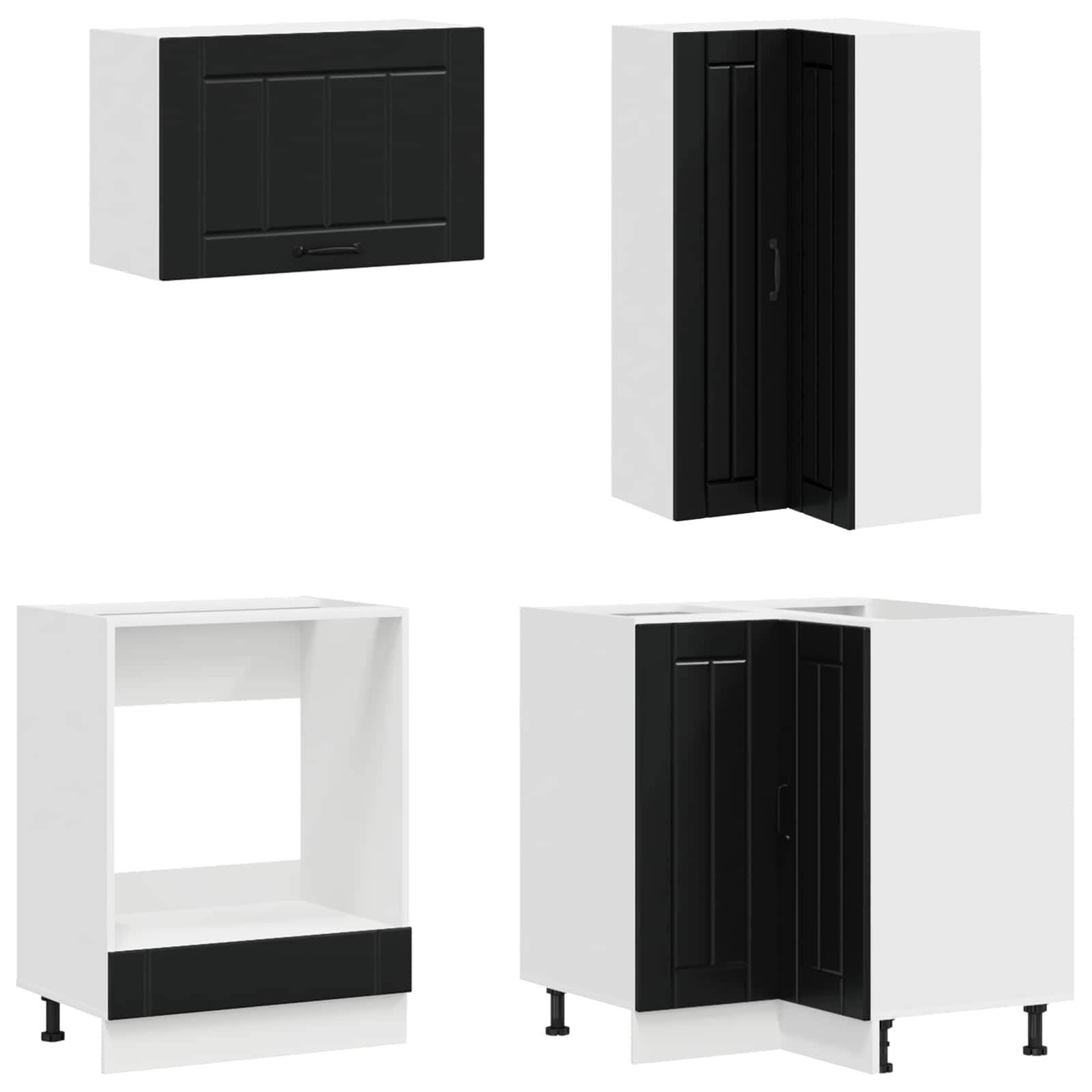 8-teilige Küchenzeile Lucca Schwarz Holzwerkstoff Einbauküche | Modernes Küchenschrank-Set für Küche und Esszimmer mit viel Stauraum, Glaselementen und verstellbaren Standfüßen.