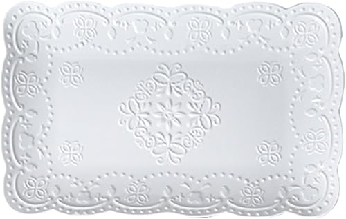 Jusalpha Placa de encaje rectangular en relieve de porcelana fina, 1 pieza (12 pulgadas, blanco)