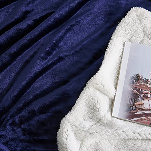 Ryb Home Sherpa Fleece Throw Blankets, Super Soft Fluffy Reversible Blue Blanket Throw For Traveling Camping Napping, W 50" X L60, Navy Blue #TOP5