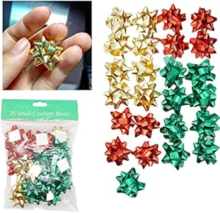 SRVertex SRV Hub Gift Wrapping Bows in Red, Green and Gold Colour, Christmas Metallic Gift Bows with Self-Adhesive Backing, Birthday Party Decoration (25Pk Small Confetti Bows - R, GN & G), L