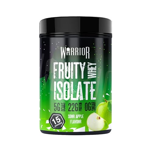 Warrior Fruity Clear Whey Isolate – Rapid Digesting Protein Powder – Refreshingly Fruit Flavoured Shakes – Easy to Drink & Consume Post Workout, Low Sugar, 15 Servings (Sour Apple, 375g) - Sour Apple - 375 g (Pack of 1)