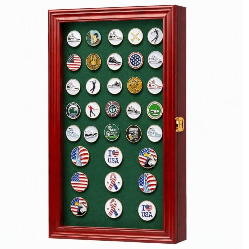 Image of Golf Balls and Accessories Display Case Cabinet Rack (Mahogany - Golf Marker Display)