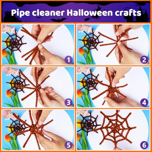 Image of Iooleem 200pcs Halloween Pipe Cleaners, Chenille Stems, Pipe Cleaners for Crafts, Pipe Cleaner Crafts, Art and Craft Supplies.