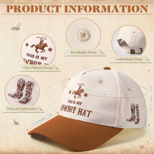 Image of JaGely Two Tone Western Cowboy /Cowgirl Trucker Hat for Women Men Gift Vintage Embroidered Country Baseball Cap