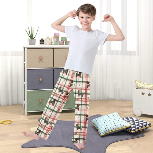 Christmas Pajama Pants Red Green Plaid Christmas Dachshund Dog Long Sleep Pants Lounge Bottoms3
