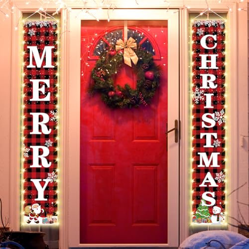 Kreyfer KRF56 71 X 12 Inches Merry Christmas Lighted Banner For Doorway Porch Yard, Festive Xmas Holiday Theme Decor Outdoor Indoor Front Door Wall Welcome Hanging Led Banner Door Sign Decorations Party Supplies thumb #6