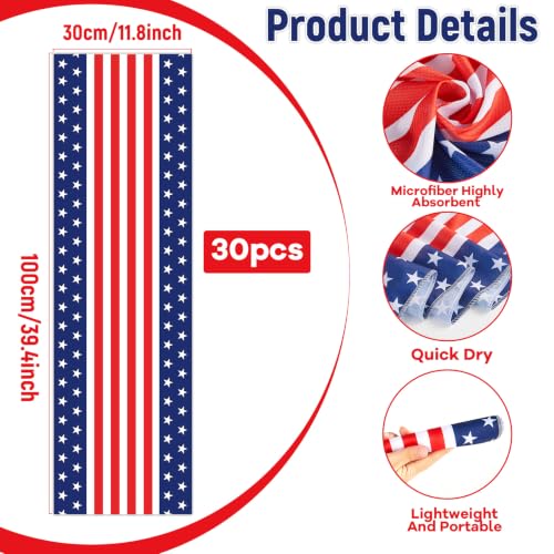 Image of 30Pcs 250th Anniversary Patriotic Cooling Towels for Neck and Face 40 x 12 Inch American Flag Sports Workout Ice Towel for Sweat Microfiber Breathable Chilly Bulk Neck Wraps for 4th of July Outdoor