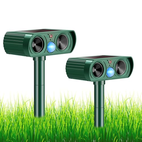 2 Pack Solar Ultrasonic Animal Repeller 2026 Waterproof Deer Repellent Devices Flashing Light Deterrent for Rabbits,Dogs, Raccoons, Cats,Rodents, Skunks, Squirrels,Yard Garden Outdoor