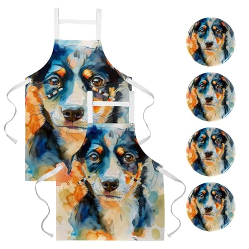 Tablier de cuisine lot de 2 Watervolor imprimé chien multicolore taille unique