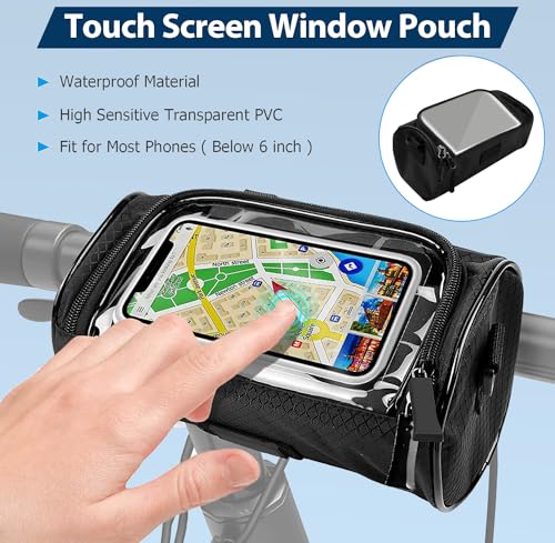 Aohcae Fahrrad Lenkertasche Wasserdicht, Lenkertasche Rund Fahrrad Handy Aufbewahrungstasche zum Aufhängen an der Vorderseite des Fahrrads
