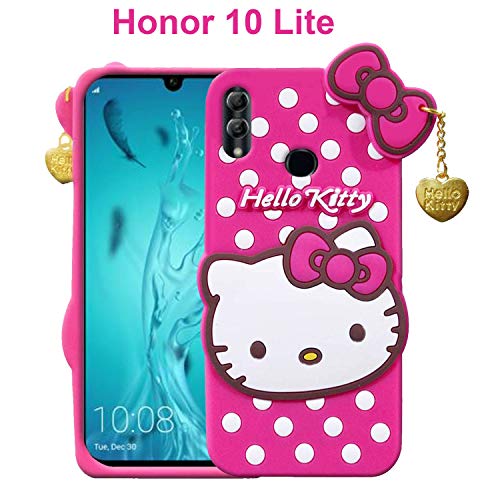 Image of Unirock Hello Kitty Back Case Cover for Honor 10 Lite| 3D Cute Hello Kitty Case |Soft Silicone Rubber Back Cover with Pendant Kitty Cover for Honor 10 Lite (Pink)