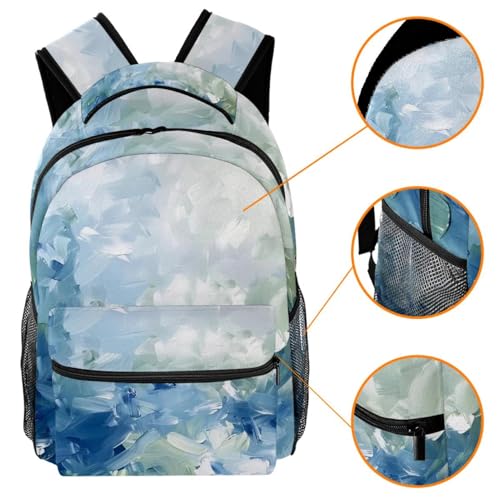 Sac à dos bleu vert abstrait d'école décontracté et léger avec compartiment principal - 3