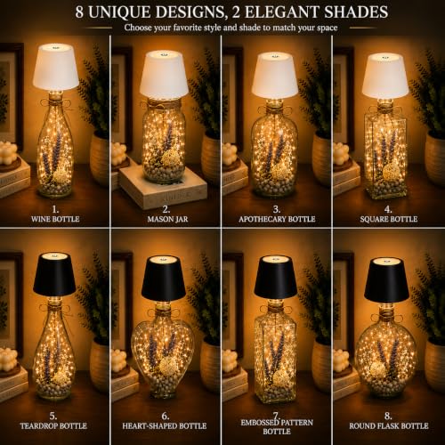 Image of ANKRI Wireless Bottle Lamp Combo LED 3 Colour Tones with Dimming | Touch Sensor On /Off | Night Light Lamp for Cafe Restaurant Home Living Room | 15 cm | USB Rechargeable | Black & White | Pack of 2
