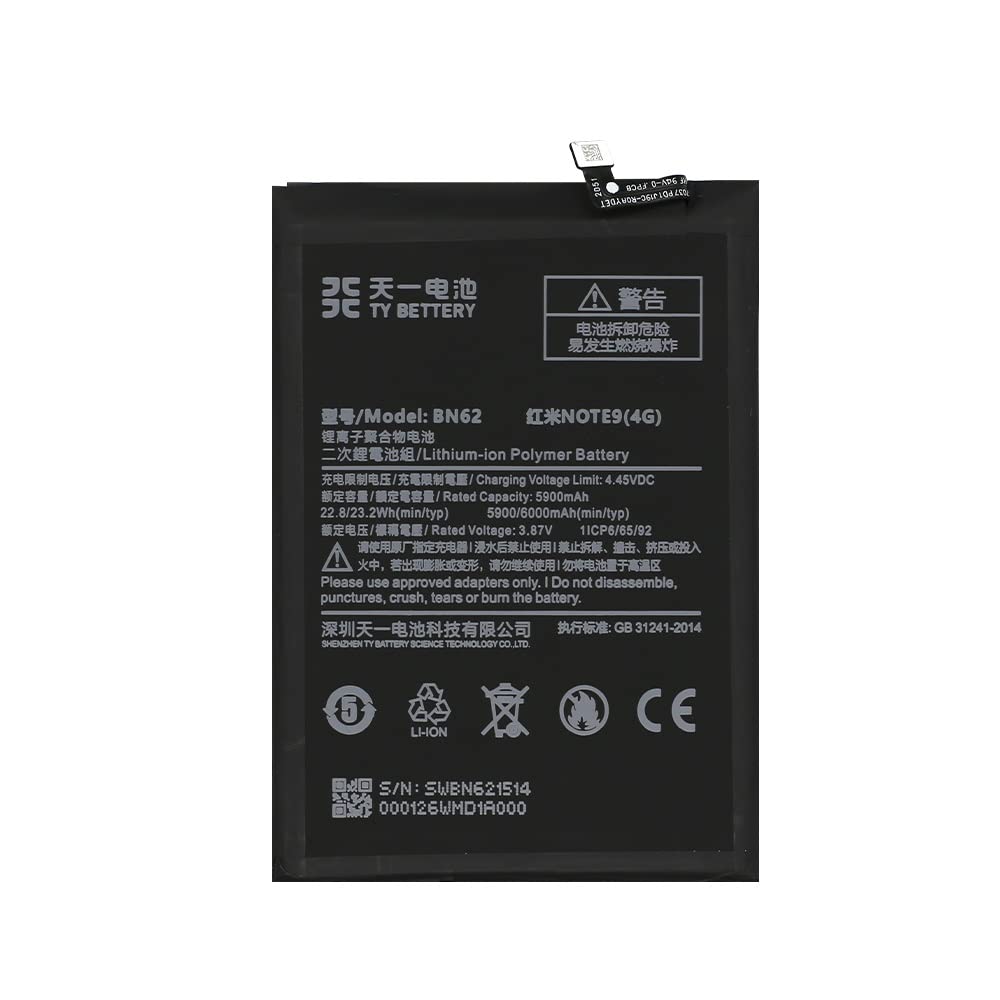 [TY BETTERY] Batterie Compatible avec BN62 Xiaomi Redmi Note 9 (4G) / Poco M3 / Redmi 9T