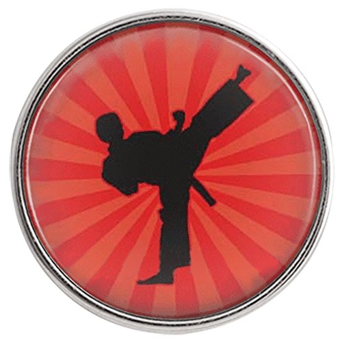 Chunk Snap Charm Martial Arts Karate Tae Kwon Do Kung Fu Red Background Male Figure 20mm 3/4" Diameter