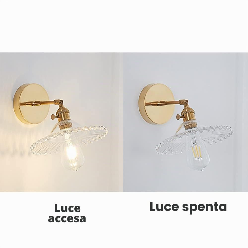 Chrasy Applique da Parete Orientabile in Vetro Trasparente Ottone E27 | Portalampada con Interruttore, Fascio Verso Alto e Basso, Angolo Regolabile a 180 Gradi, per Cucina Camera Bar Studio e Sala